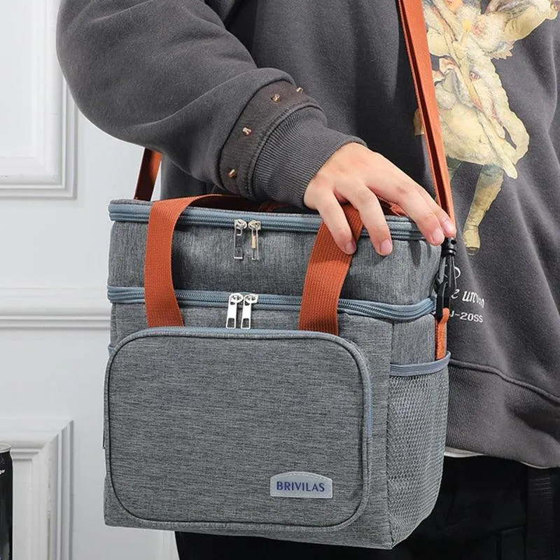 Thermal Insulation Lunch Bag Double Deck Large 14L Leakproof Waterproof for Work Office Picnic or Travel