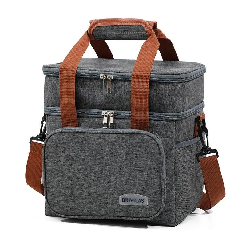 Thermal Insulation Lunch Bag Double Deck Large 14L Leakproof Waterproof for Work Office Picnic or Travel