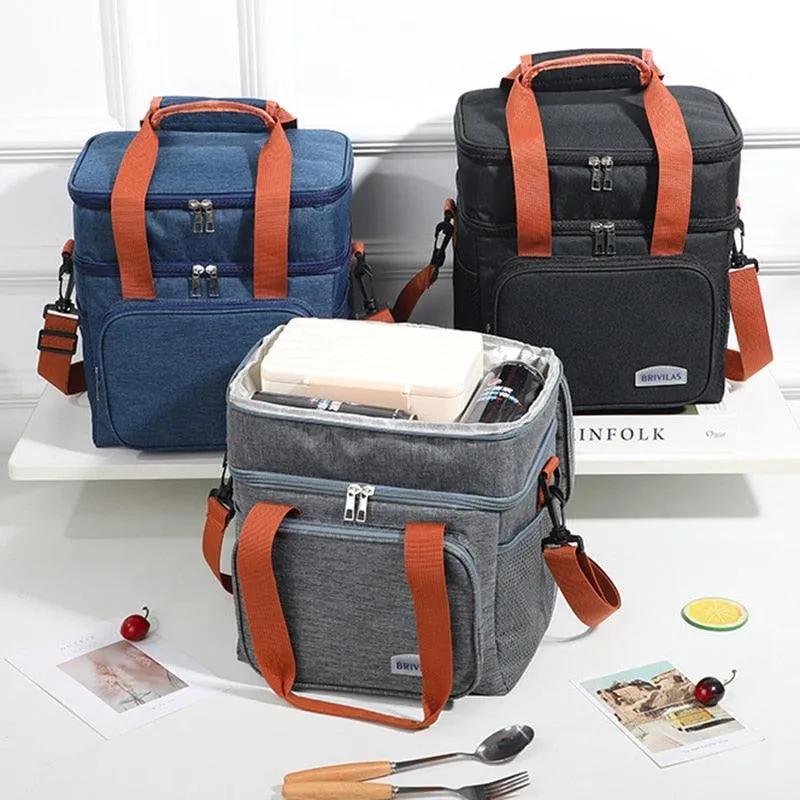 Thermal Insulation Lunch Bag Double Deck Large 14L Leakproof Waterproof for Work Office Picnic or Travel
