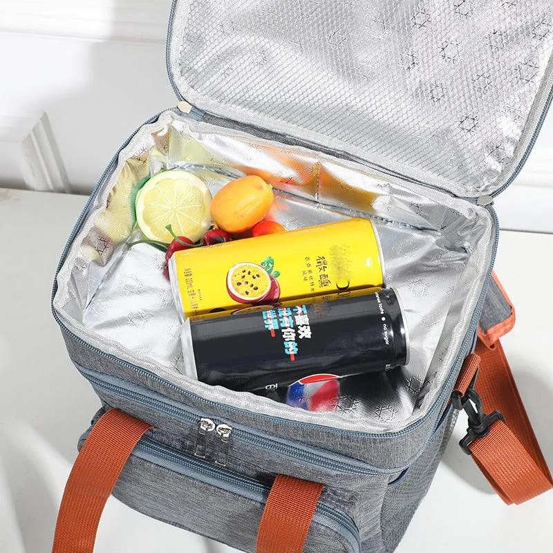 Thermal Insulation Lunch Bag Double Deck Large 14L Leakproof Waterproof for Work Office Picnic or Travel