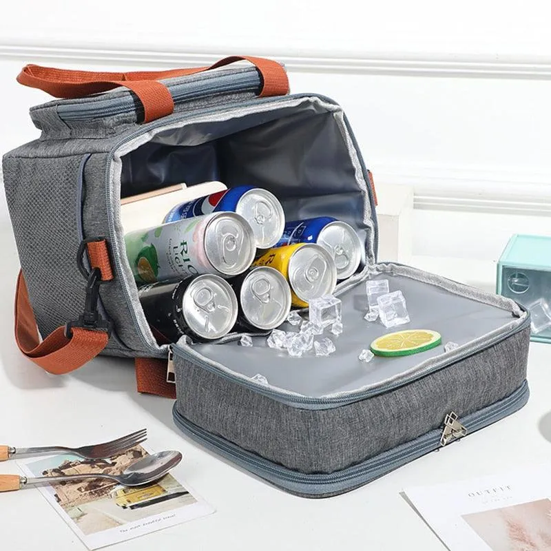 Thermal Insulation Lunch Bag Double Deck Large 14L Leakproof Waterproof for Work Office Picnic or Travel