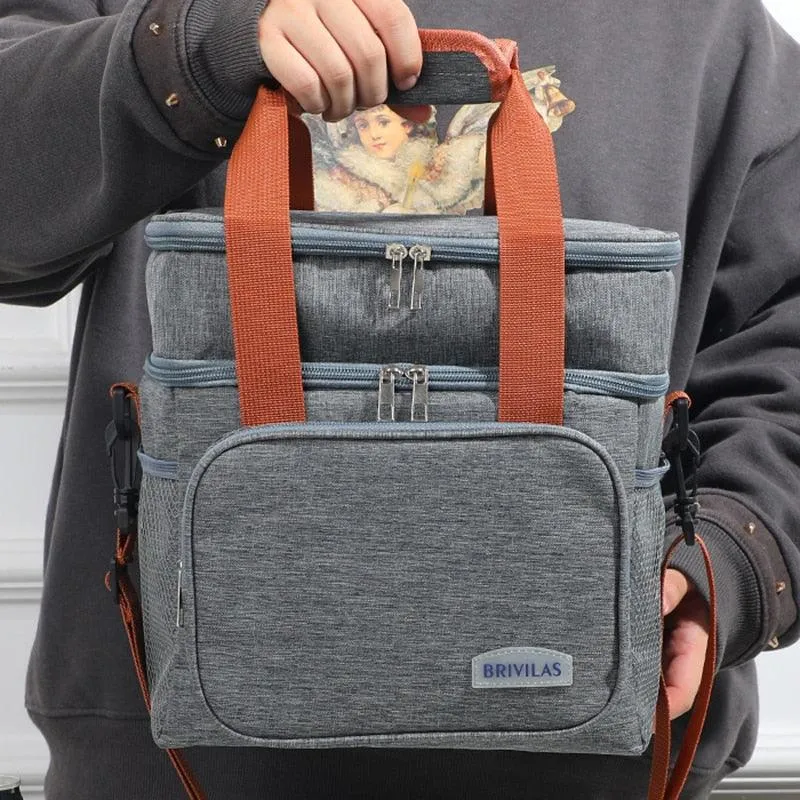 Thermal Insulation Lunch Bag Double Deck Large 14L Leakproof Waterproof for Work Office Picnic or Travel