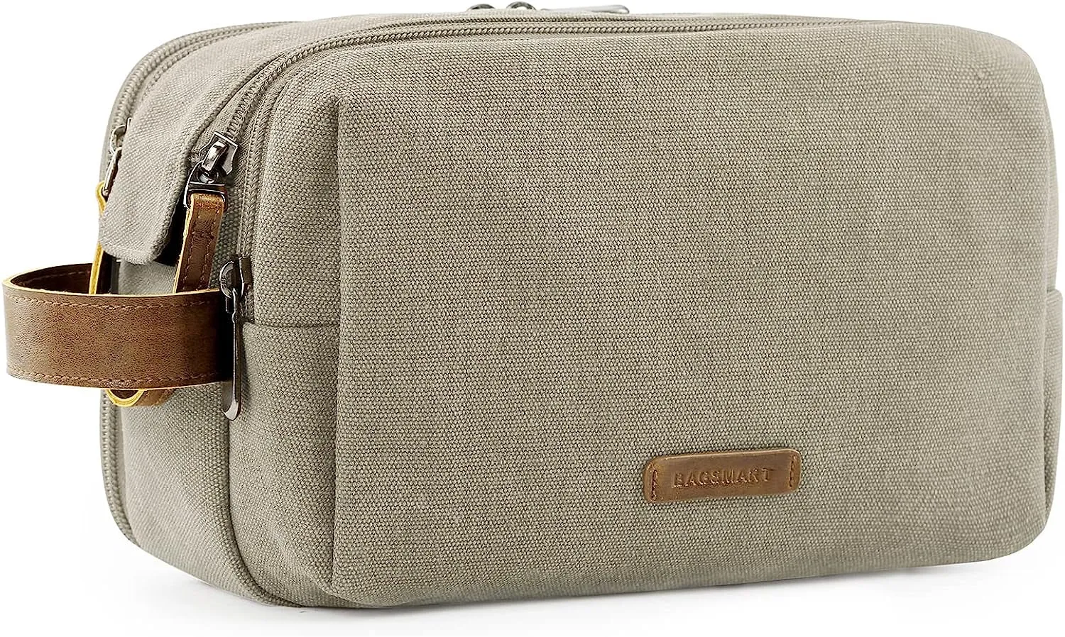 Toiletry Bag for Men, Canvas Travel Toiletry Organizer Dopp Kit Water-Resistant Shaving Bag for Toiletries Accessories,Grey-Medium