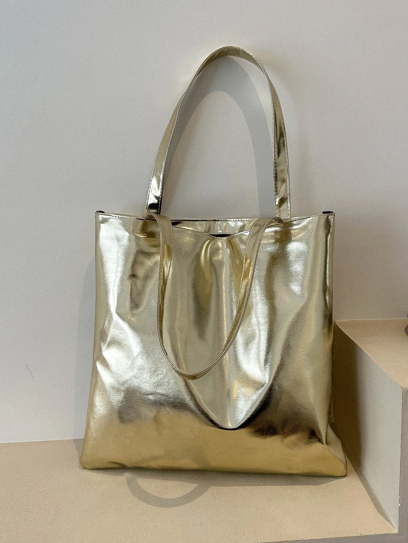 Trendy Solid Color Front Strap Tote Bag-FD