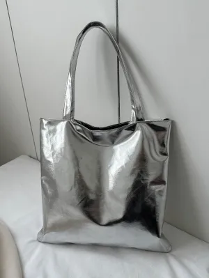 Trendy Solid Color Front Strap Tote Bag-FD