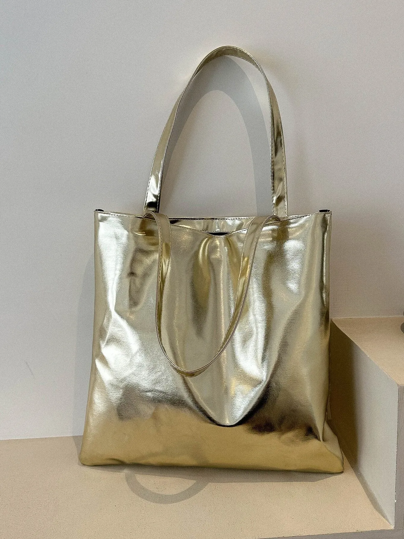 Trendy Solid Color Front Strap Tote Bag-FD