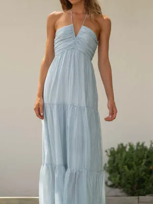 V-Neck Long Style With Off-The-Shoulder Stitching Maxi Dress