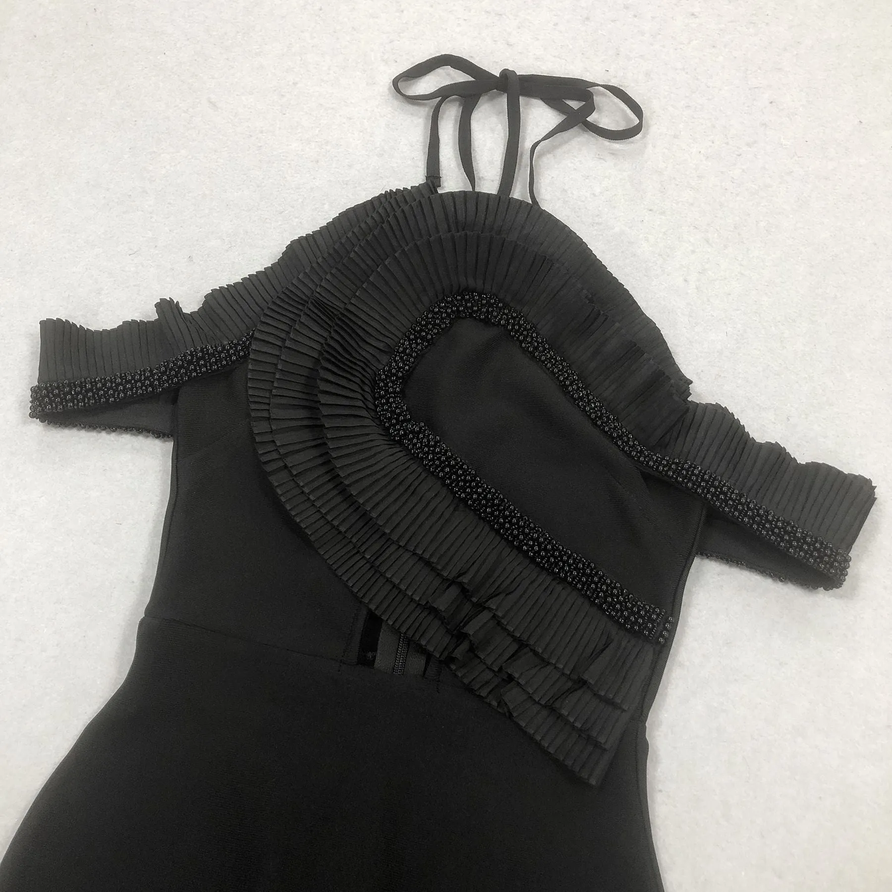 V neck Sling Backless Bandage Lotus Leaf Formal Dress