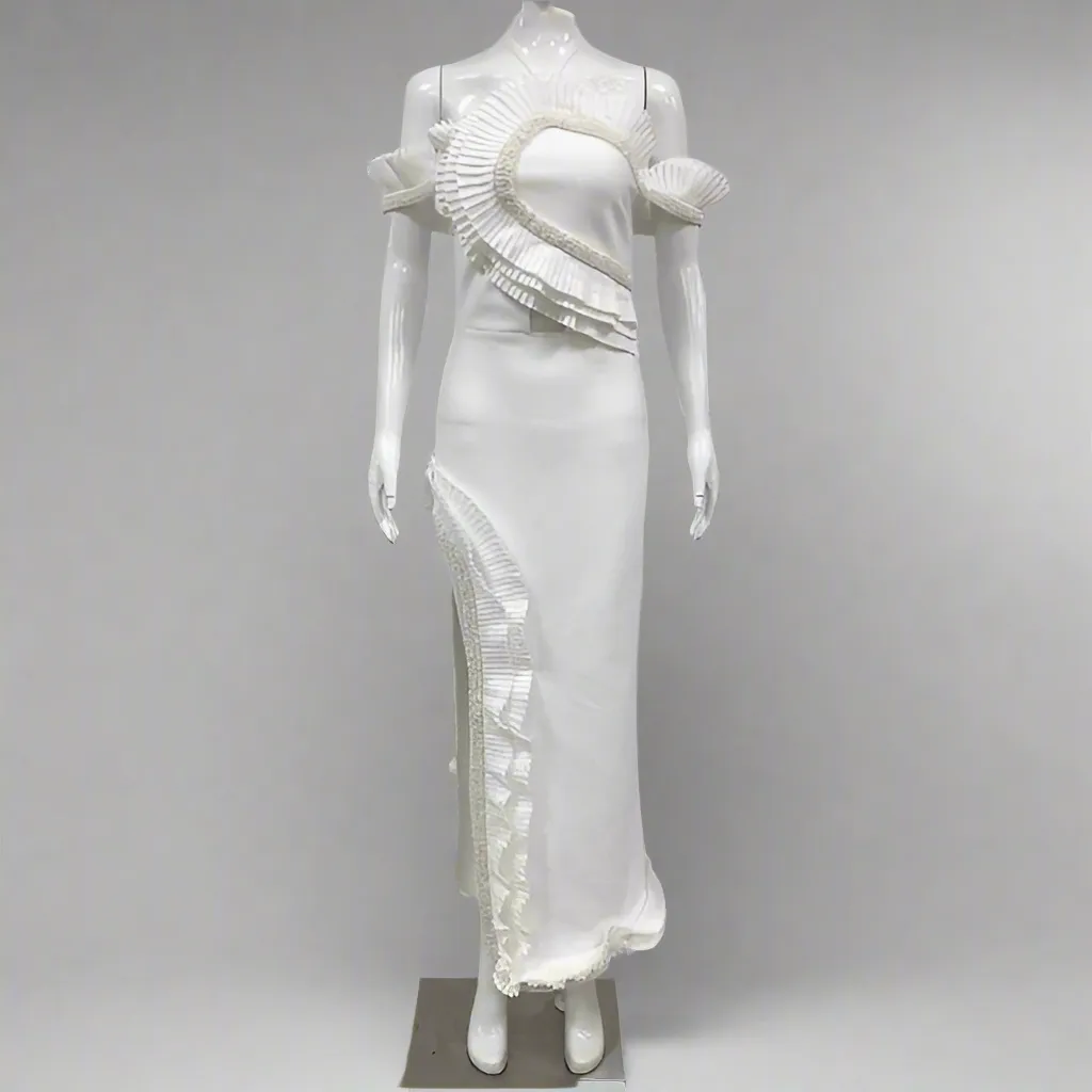 V neck Sling Backless Bandage Lotus Leaf Formal Dress