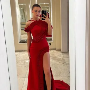V neck Sling Backless Bandage Lotus Leaf Formal Dress