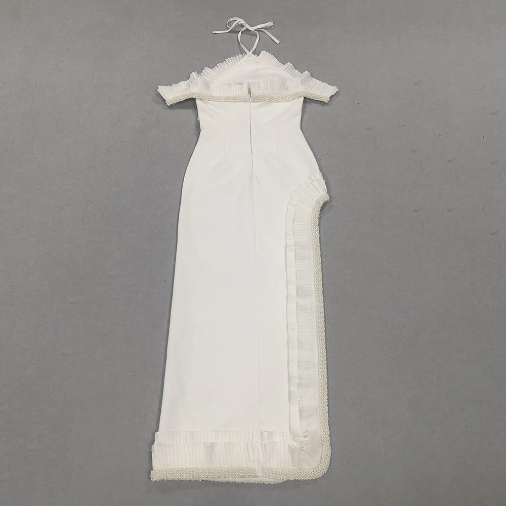 V neck Sling Backless Bandage Lotus Leaf Formal Dress