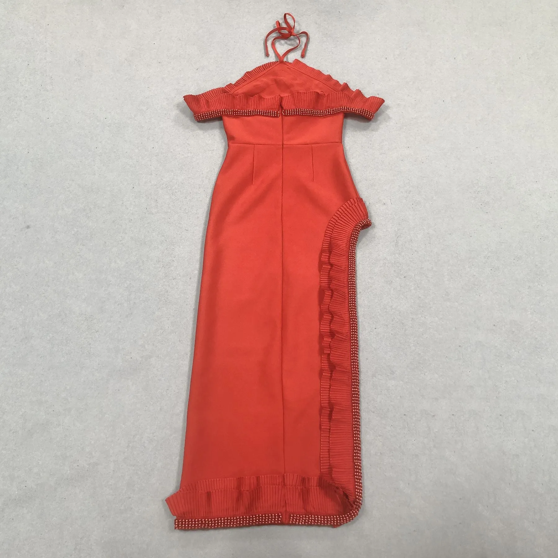 V neck Sling Backless Bandage Lotus Leaf Formal Dress
