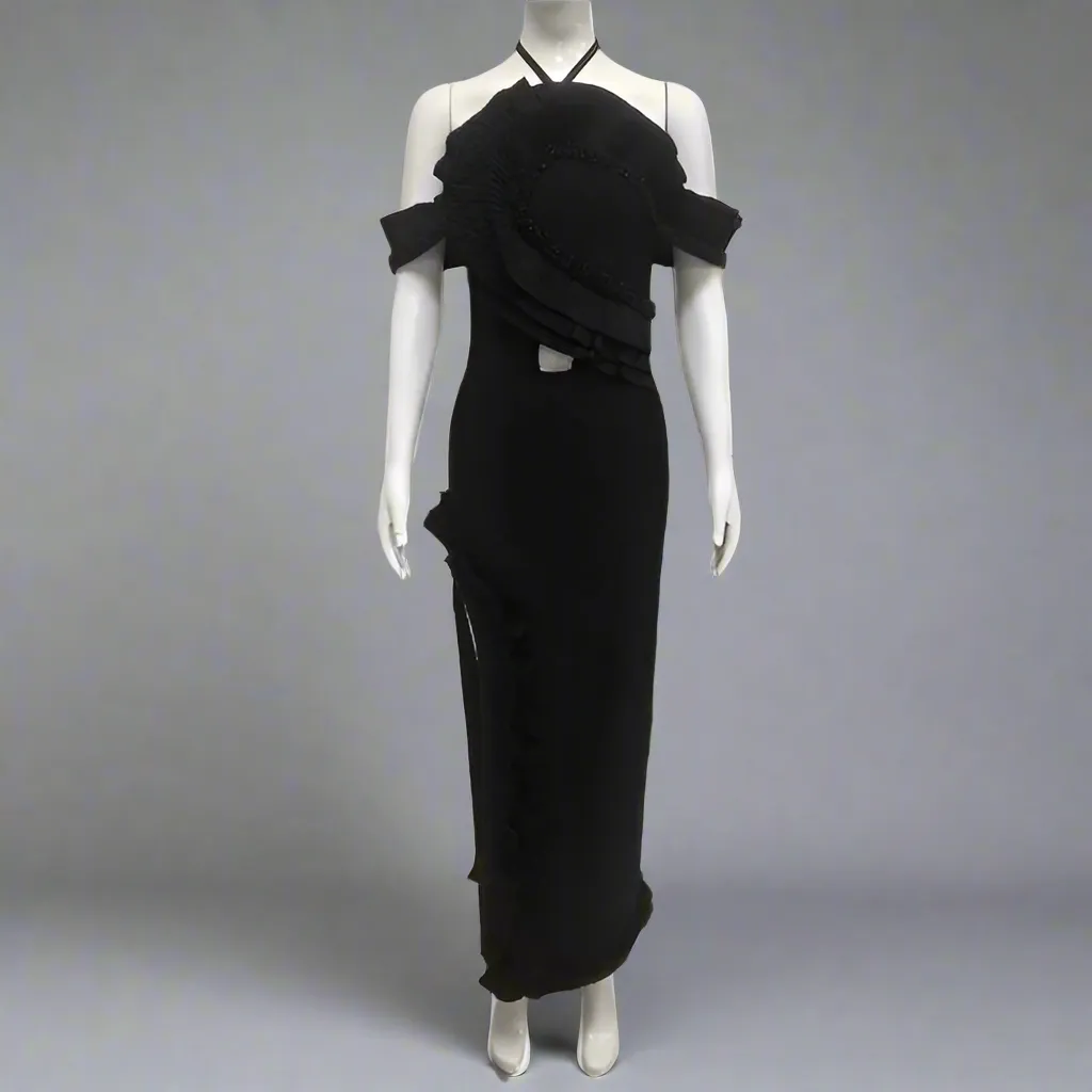 V neck Sling Backless Bandage Lotus Leaf Formal Dress