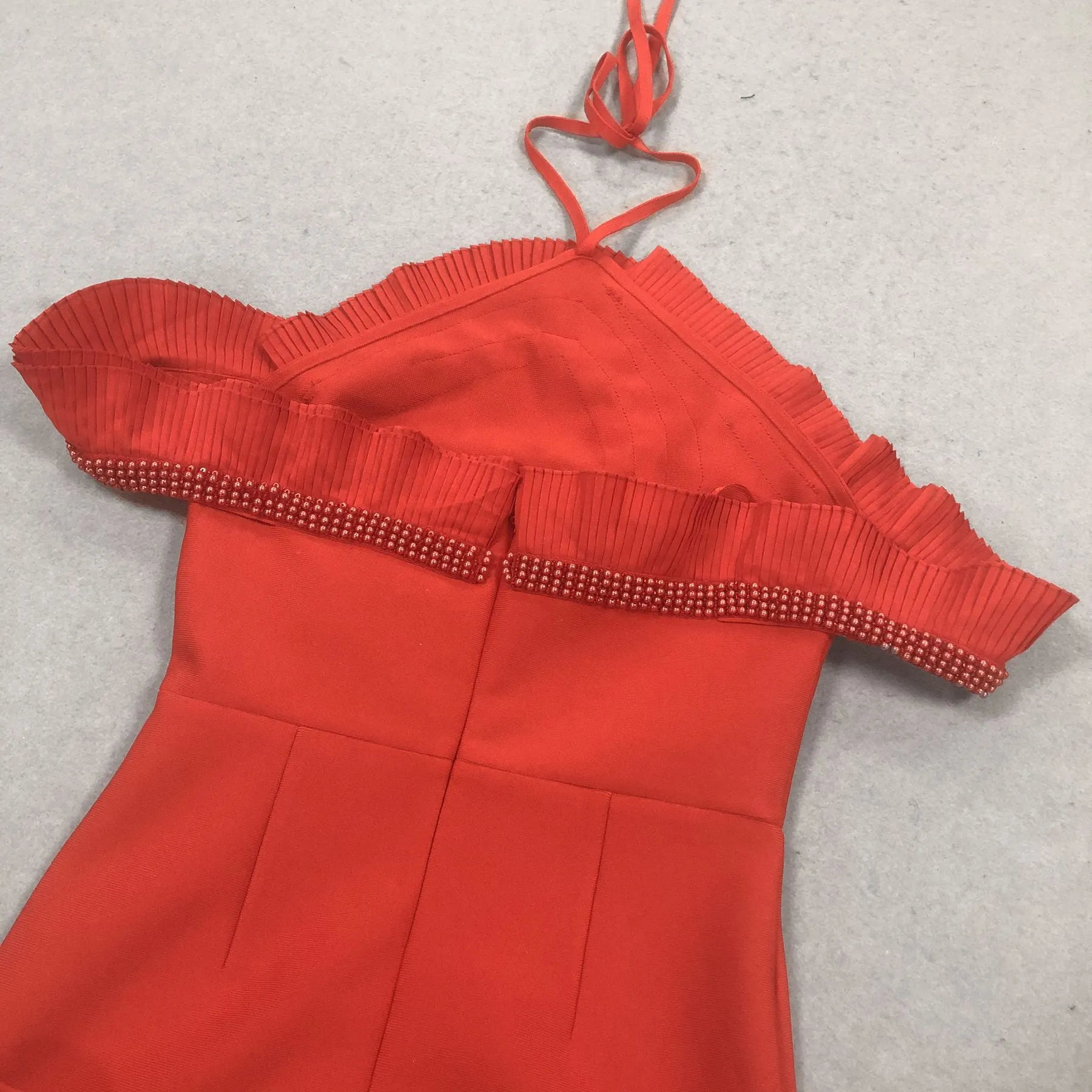 V neck Sling Backless Bandage Lotus Leaf Formal Dress