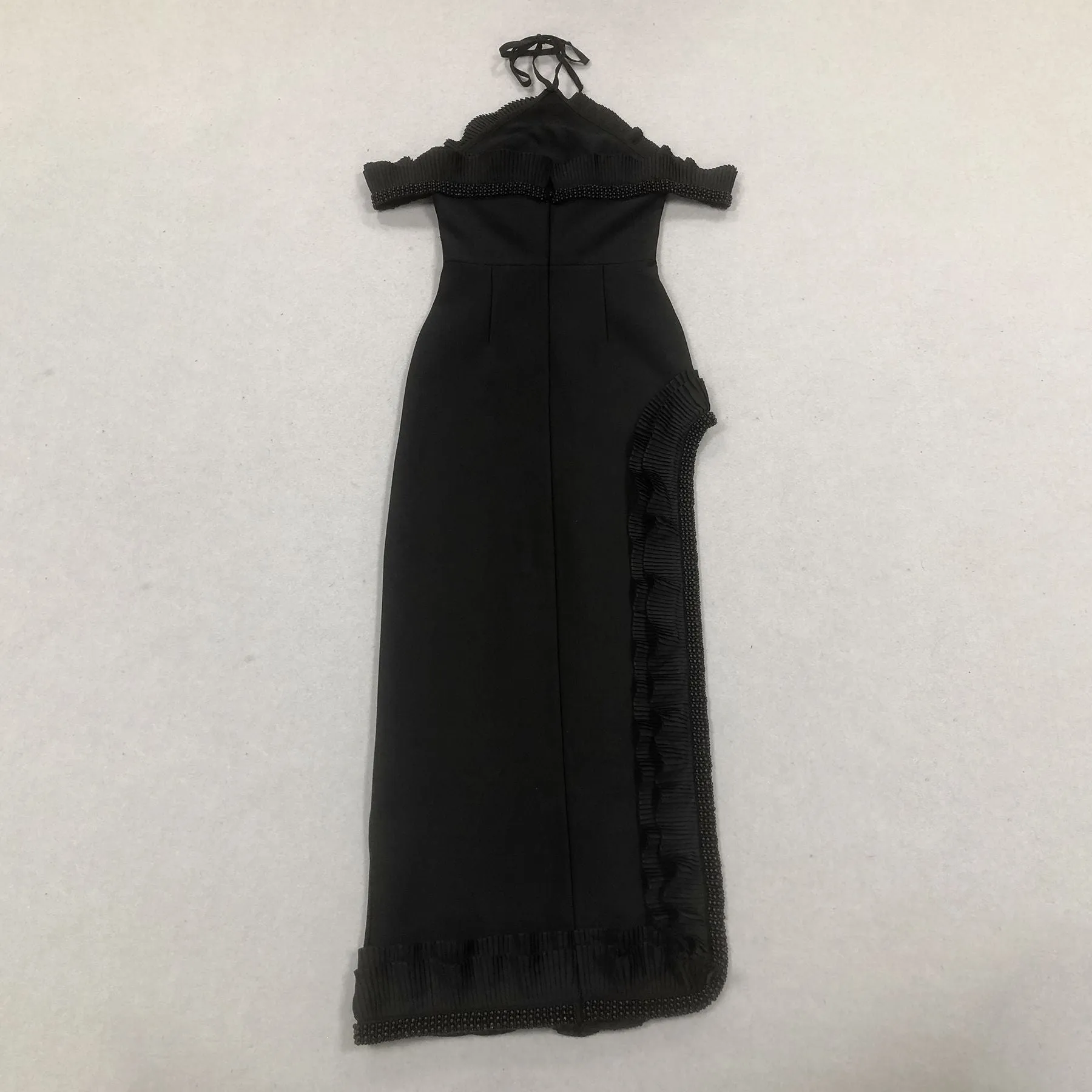 V neck Sling Backless Bandage Lotus Leaf Formal Dress