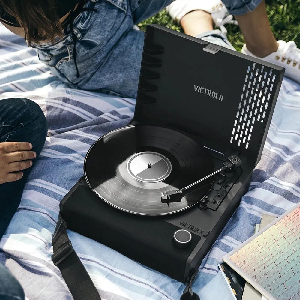 Victrola Revolution Go Turntable - Black   Entertainment Stand Bundle - Black
