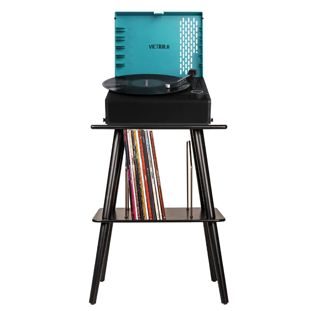 Victrola Revolution Go Turntable - Blue   Entertainment Stand Bundle - Black