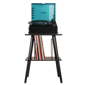 Victrola Revolution Go Turntable - Blue   Entertainment Stand Bundle - Black