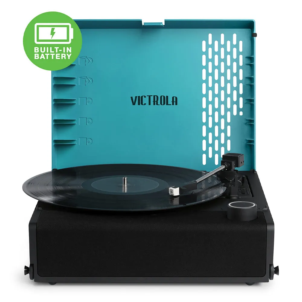 Victrola Revolution Go Turntable - Blue   Entertainment Stand Bundle - Black