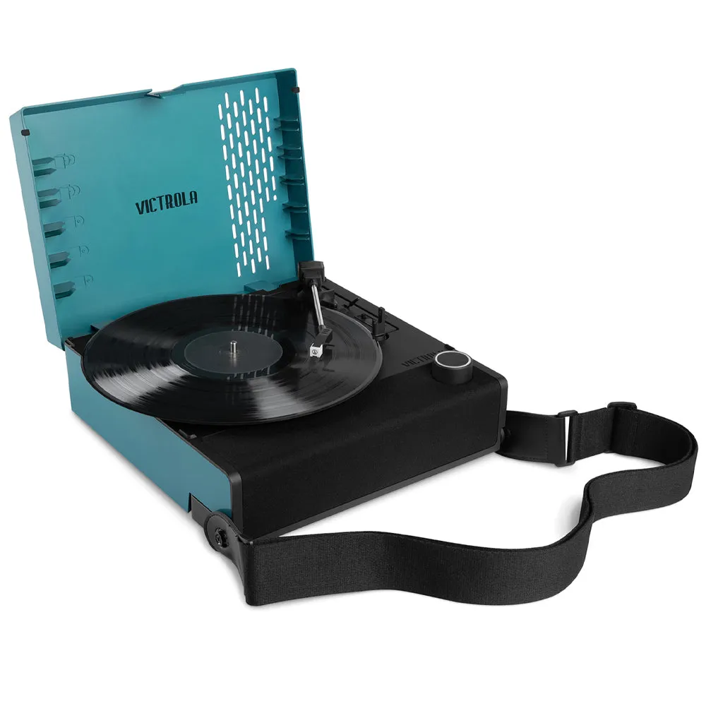 Victrola Revolution Go Turntable - Blue   Entertainment Stand Bundle - Black
