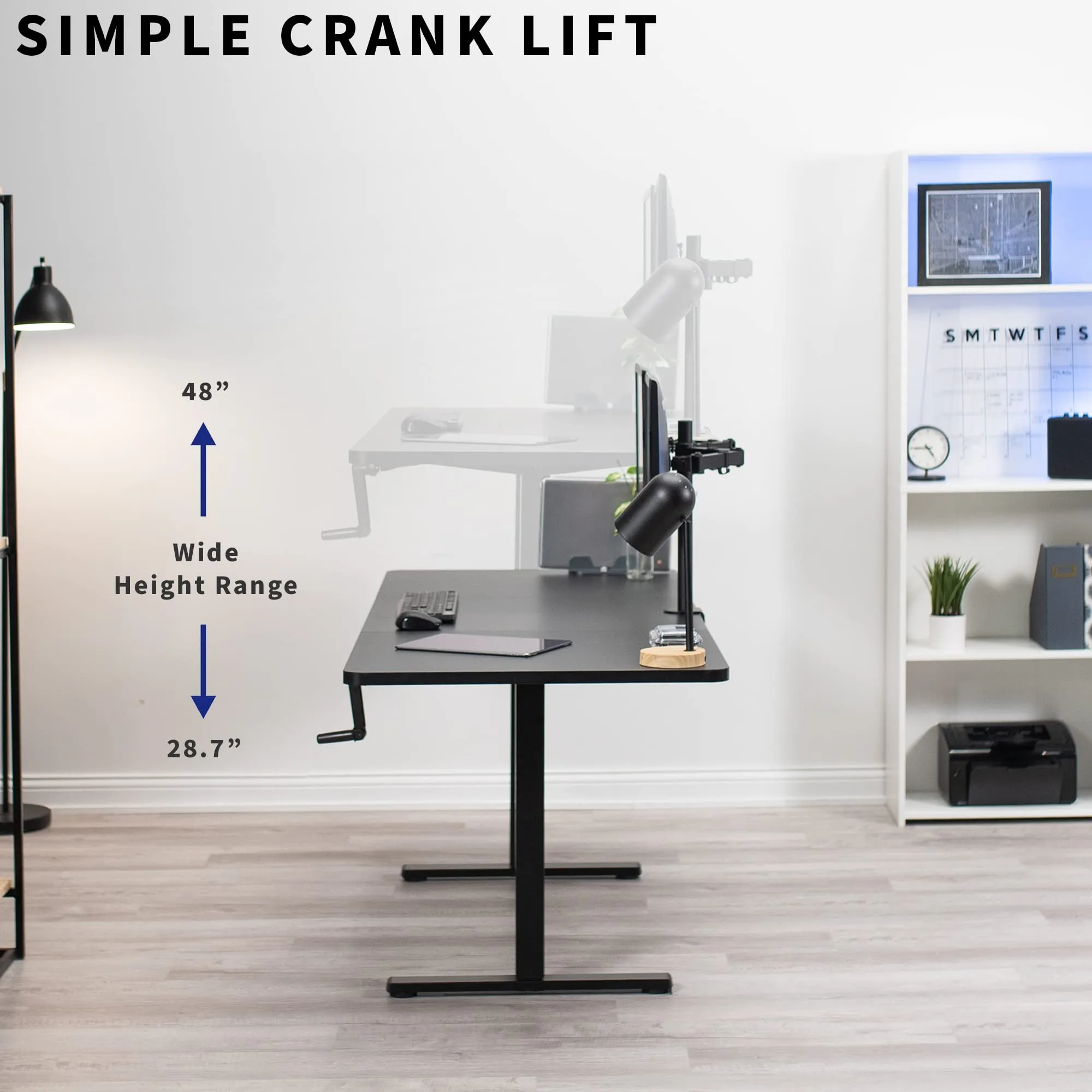 VIVO Manual Height Adjustable 71 x 30 inch Stand Up Desk, Black Table Top, Black Frame, Standing Workstation with Foldable Handle, DESK-KIT-MB7B