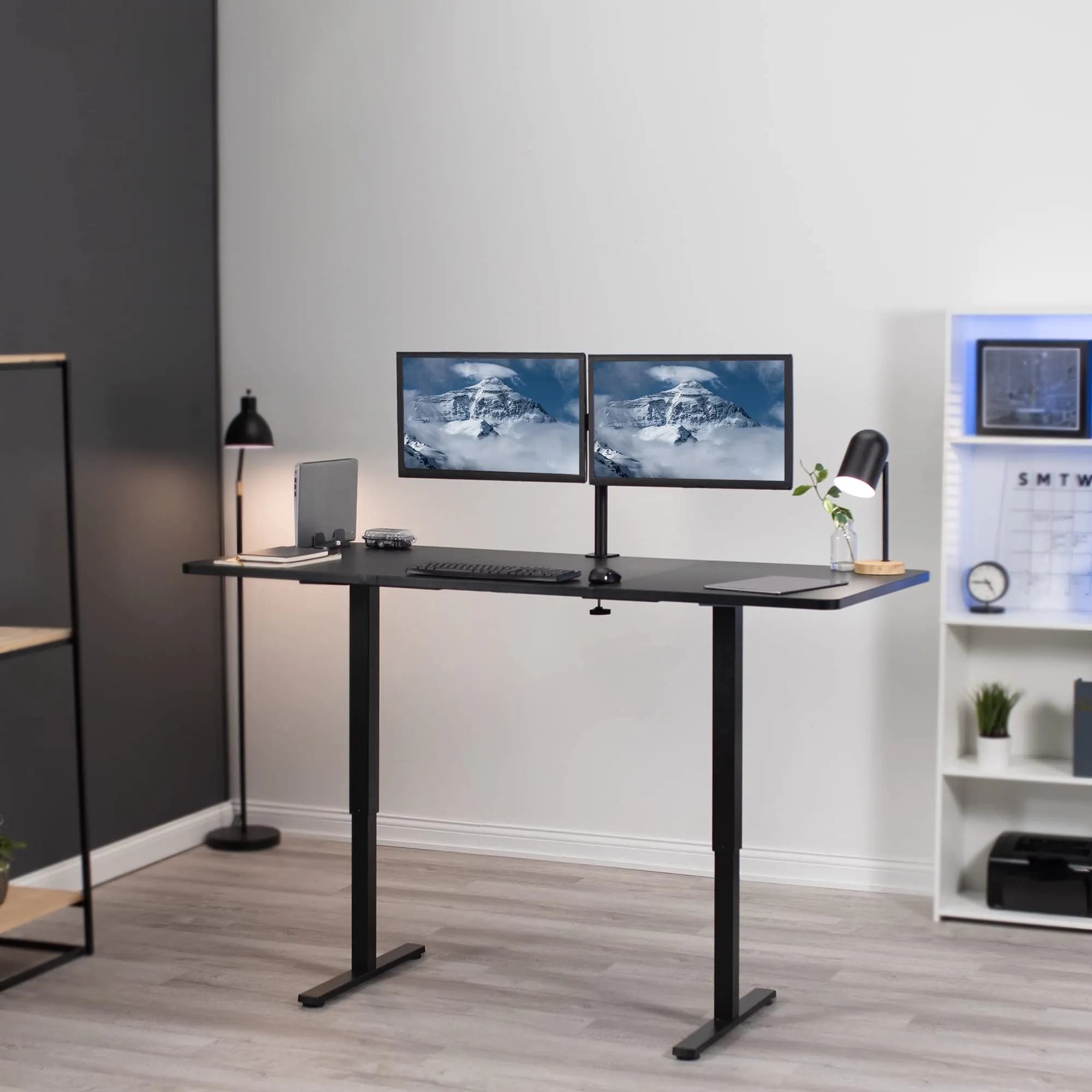 VIVO Manual Height Adjustable 71 x 30 inch Stand Up Desk, Black Table Top, Black Frame, Standing Workstation with Foldable Handle, DESK-KIT-MB7B