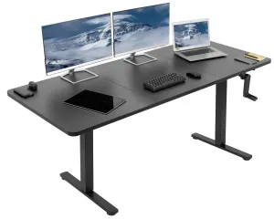 VIVO Manual Height Adjustable 71 x 30 inch Stand Up Desk, Black Table Top, Black Frame, Standing Workstation with Foldable Handle, DESK-KIT-MB7B