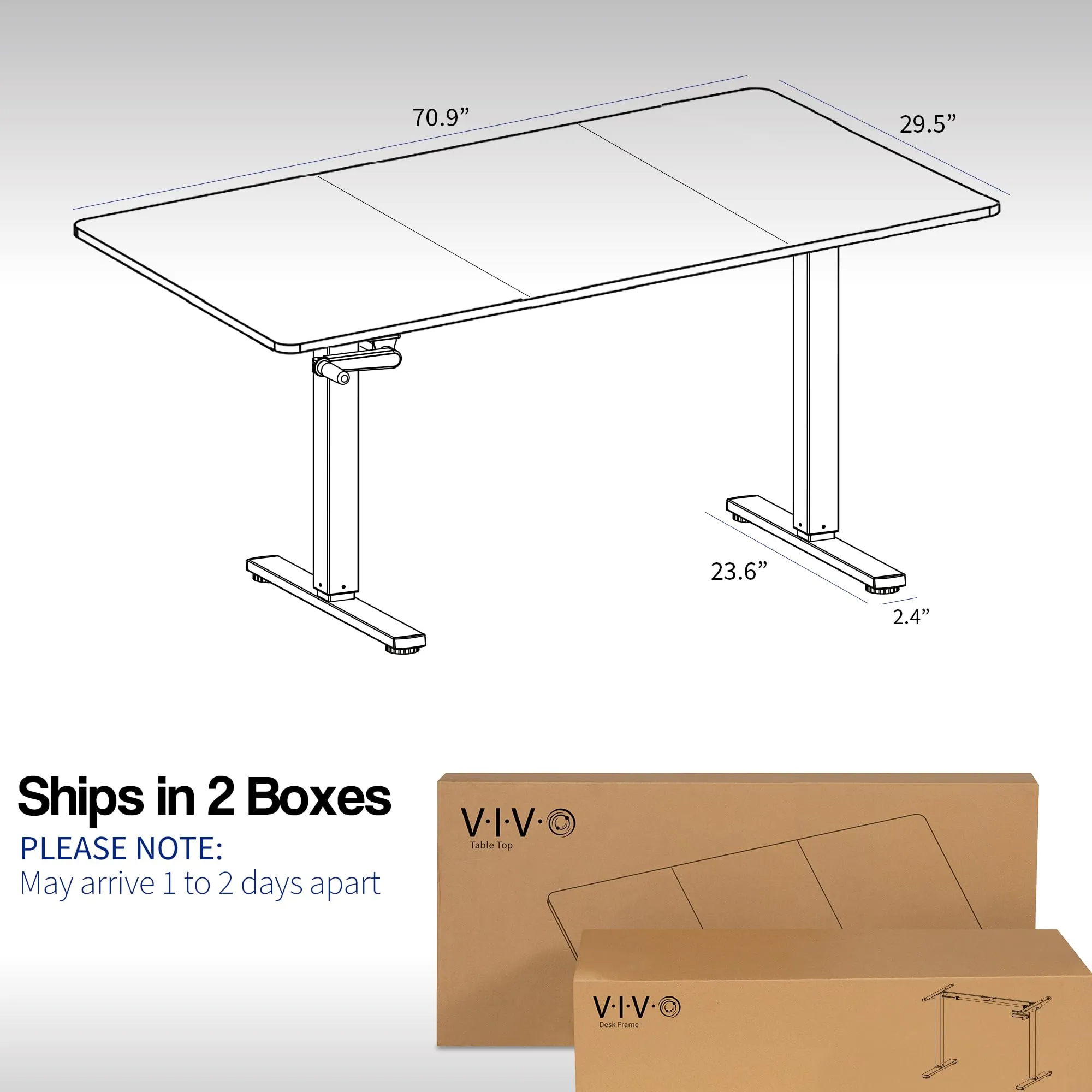 VIVO Manual Height Adjustable 71 x 30 inch Stand Up Desk, Black Table Top, Black Frame, Standing Workstation with Foldable Handle, DESK-KIT-MB7B