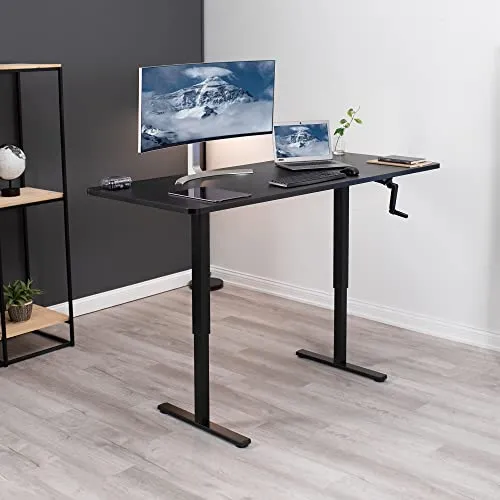 VIVO Manual Height Adjustable 71 x 30 inch Stand Up Desk, Light Wood Table Top, Black Frame, Standing Workstation with Foldable Handle, DESK-KIT-MB7C