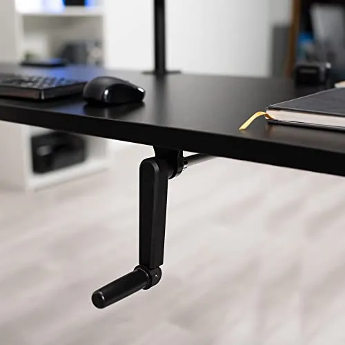 VIVO Manual Height Adjustable 71 x 30 inch Stand Up Desk, Light Wood Table Top, Black Frame, Standing Workstation with Foldable Handle, DESK-KIT-MB7C