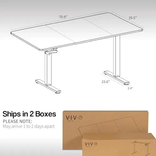 VIVO Manual Height Adjustable 71 x 30 inch Stand Up Desk, Light Wood Table Top, Black Frame, Standing Workstation with Foldable Handle, DESK-KIT-MB7C
