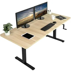 VIVO Manual Height Adjustable 71 x 30 inch Stand Up Desk, Light Wood Table Top, Black Frame, Standing Workstation with Foldable Handle, DESK-KIT-MB7C