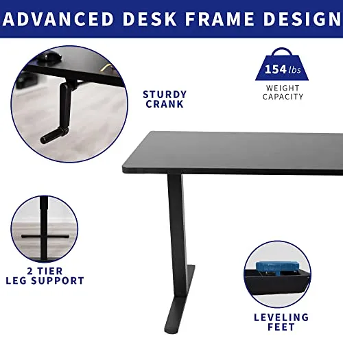 VIVO Manual Height Adjustable 71 x 30 inch Stand Up Desk, Light Wood Table Top, Black Frame, Standing Workstation with Foldable Handle, DESK-KIT-MB7C
