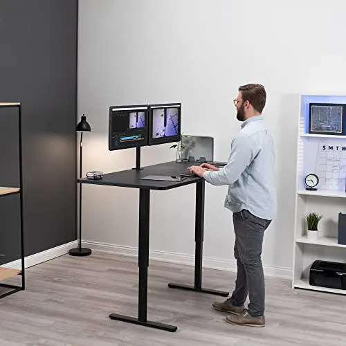 VIVO Manual Height Adjustable 71 x 30 inch Stand Up Desk, Light Wood Table Top, Black Frame, Standing Workstation with Foldable Handle, DESK-KIT-MB7C