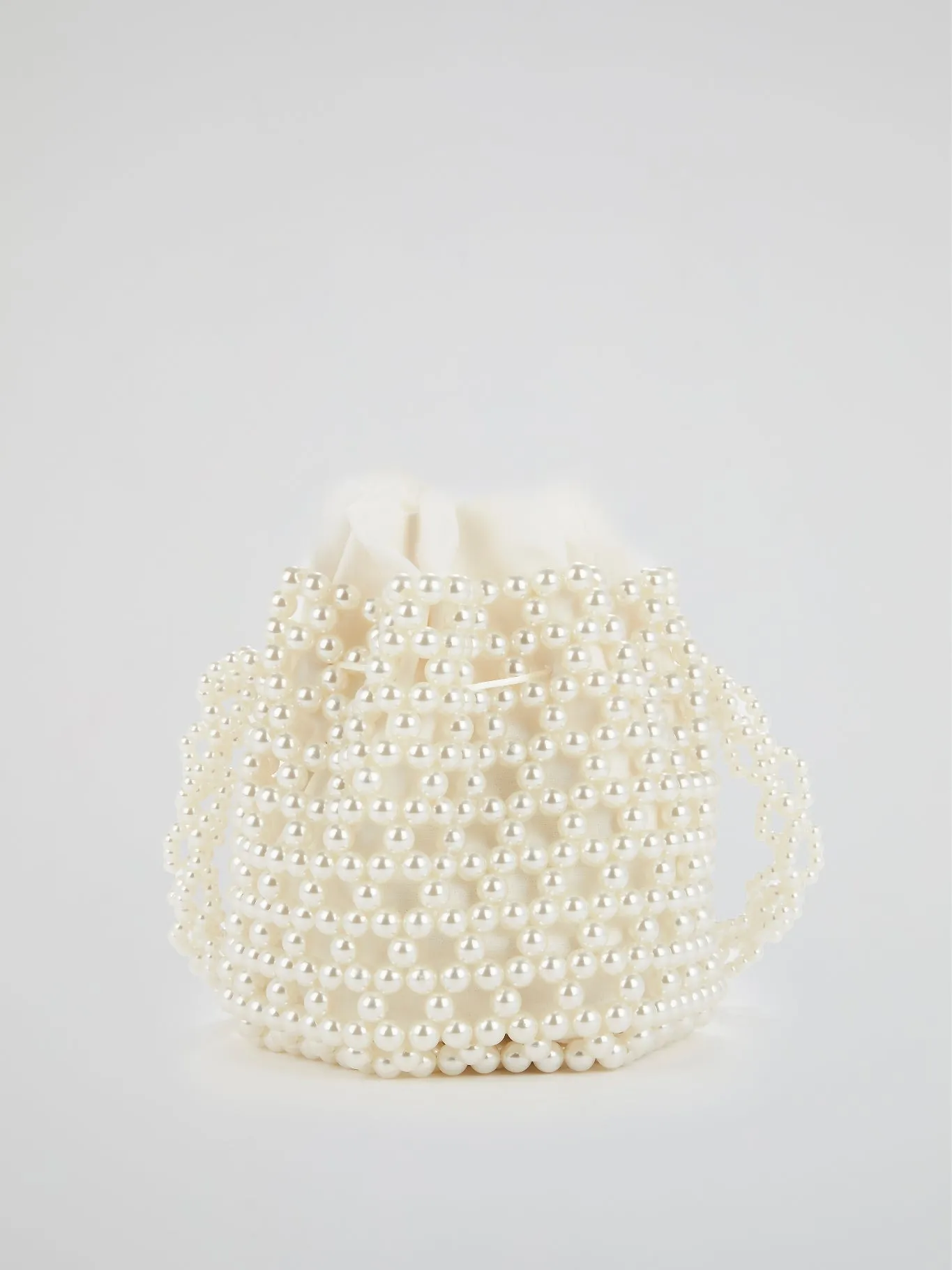 White Pearl Embellished Bucket Bag