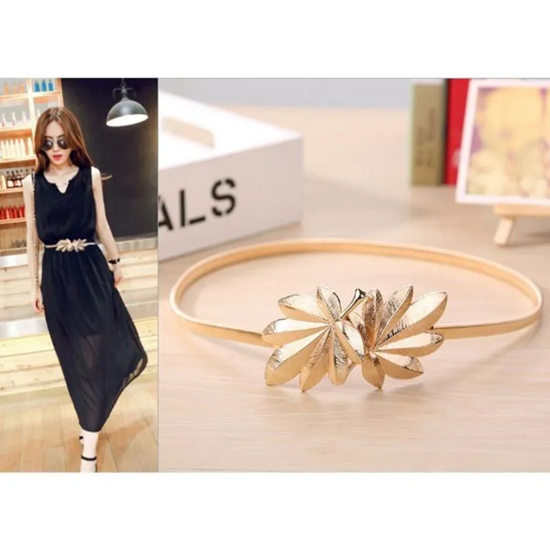 Women Skinny  Elastic Wedding Waist Belt Gold