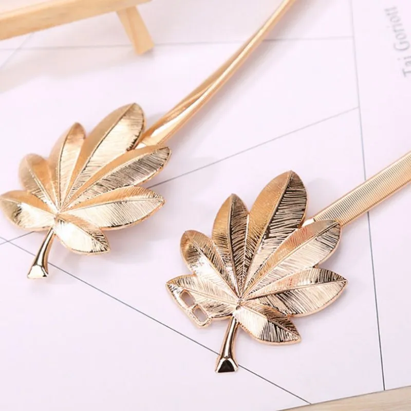 Women Skinny  Elastic Wedding Waist Belt Gold
