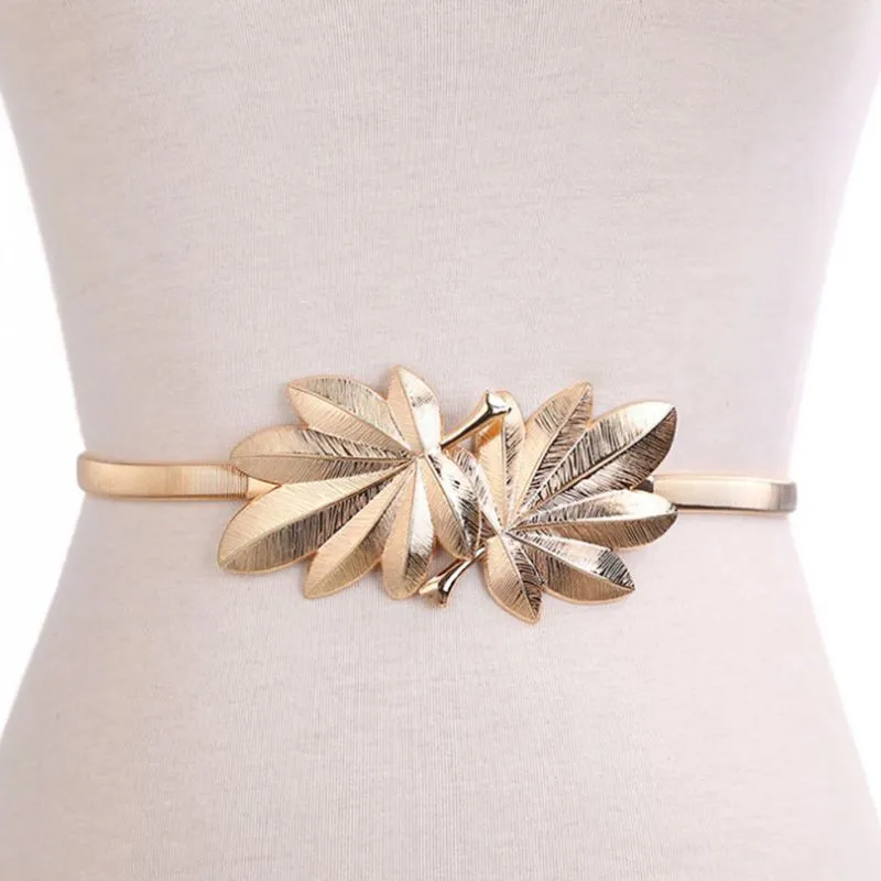 Women Skinny  Elastic Wedding Waist Belt Gold