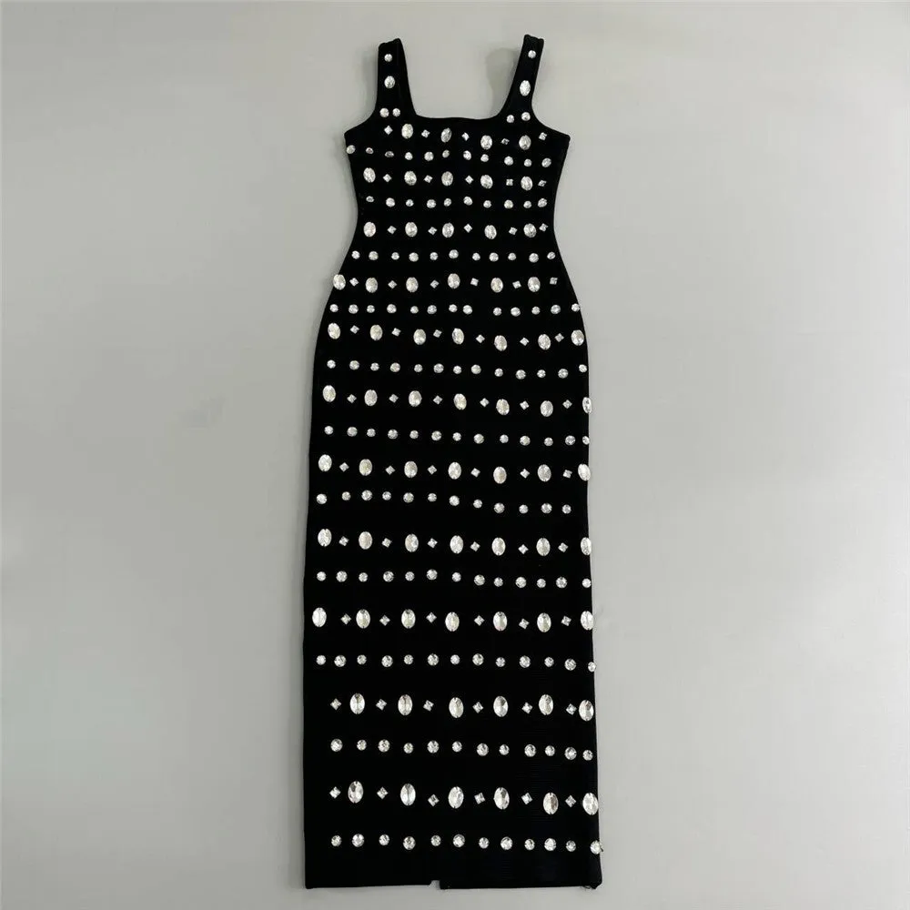 Women Sling U Neck Sleeveless Beaded Party Formal Dress