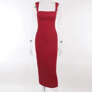Women's Knitted Sling Slim-fit Red Dress