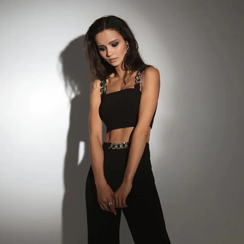 Women's New Exposed Thin Black Short Crop Tops