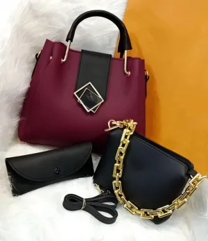 Women's PU Leather Textured Top Handle Shoulder Bag, Pack Of 3