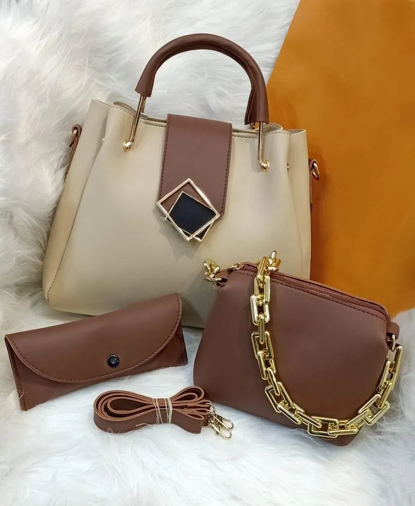 Women's PU Leather Textured Top Handle Shoulder Bag, Pack Of 3
