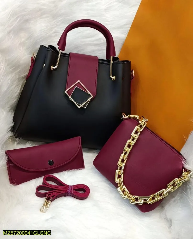 Women's PU Leather Textured Top Handle Shoulder Bag, Pack Of 3