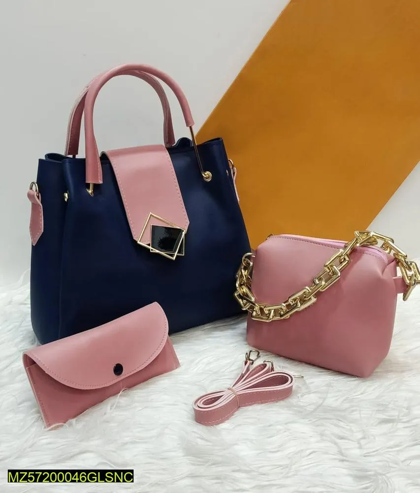 Women's PU Leather Textured Top Handle Shoulder Bag, Pack Of 3