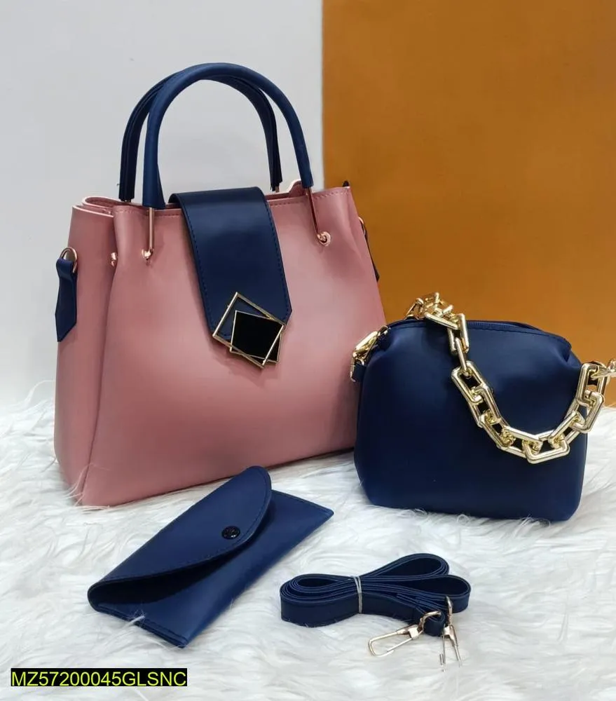 Women's PU Leather Textured Top Handle Shoulder Bag, Pack Of 3