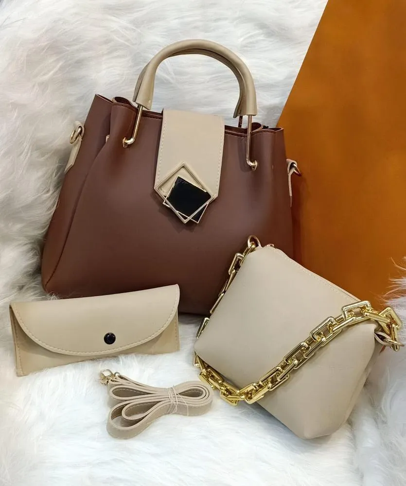 Women's PU Leather Textured Top Handle Shoulder Bag, Pack Of 3