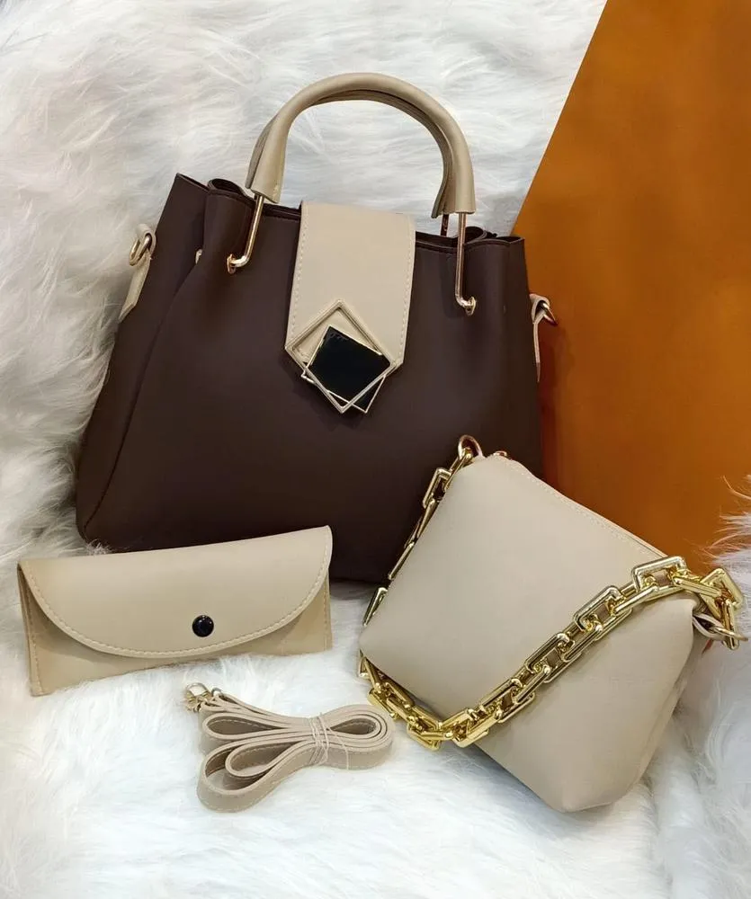 Women's PU Leather Textured Top Handle Shoulder Bag, Pack Of 3