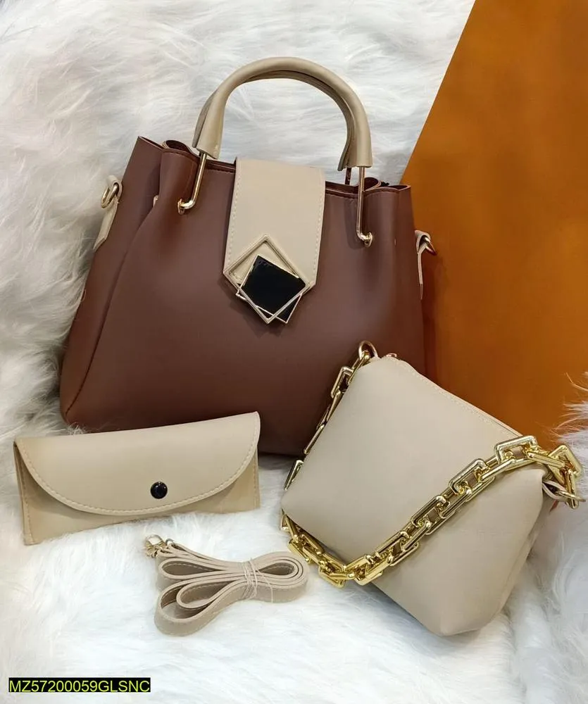 Women's PU Leather Textured Top Handle Shoulder Bag, Pack Of 3