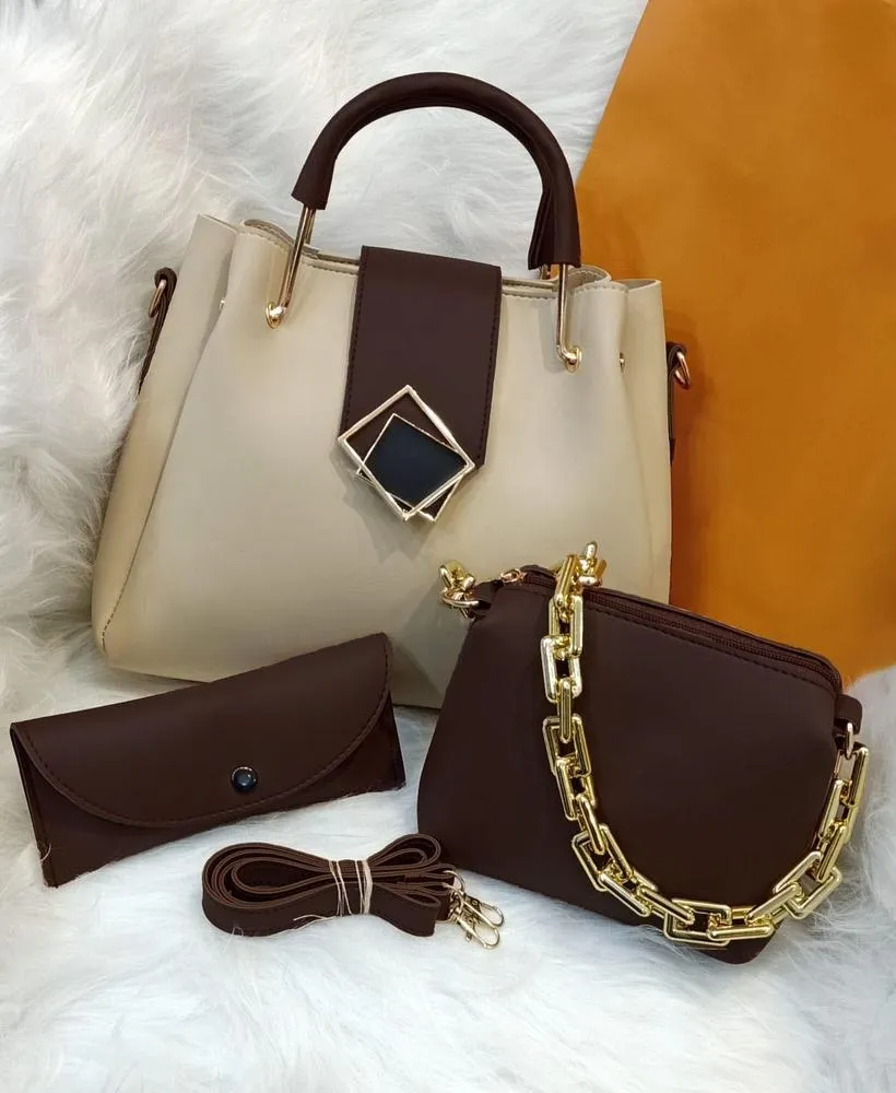 Women's PU Leather Textured Top Handle Shoulder Bag, Pack Of 3